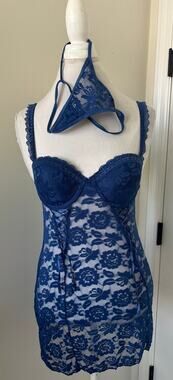 Jezebel Small Royal Blue Slip Dress Lingerie & Thong Y2K